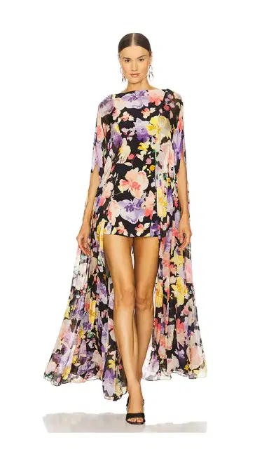 LA FUORI Coralia Gathered Cape Dress | Thumbnail 1