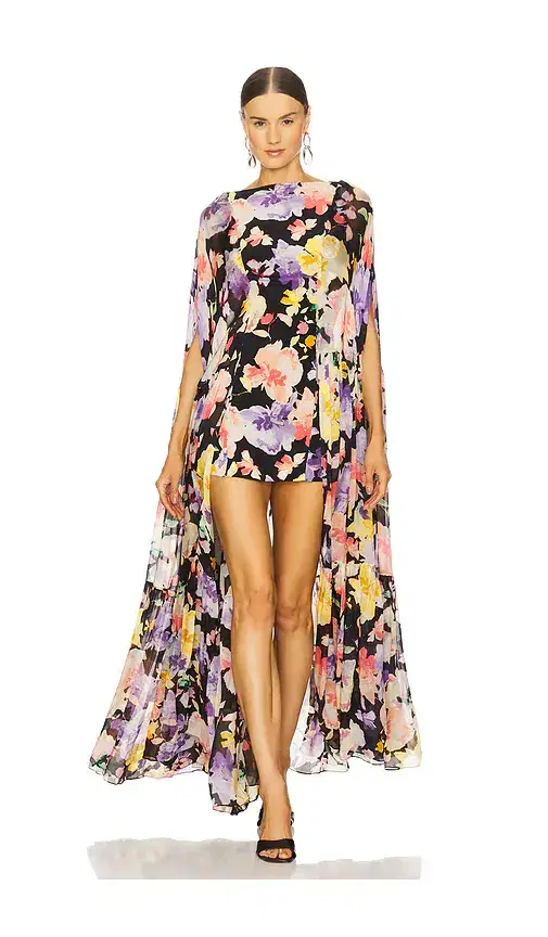 LA FUORI Coralia Gathered Cape Dress