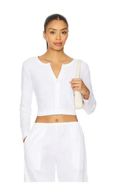 LESET Pointelle Crop Cardigan | Thumbnail 1