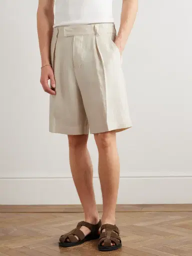 Loro Piana Reinga Wide-Leg Pleated Linen-Twill Bermuda Shorts - Men | Thumbnail 3 Loro Piana Reinga Wide-Leg Pleated Linen-Twill Bermuda Shorts - Men | Thumbnail 3