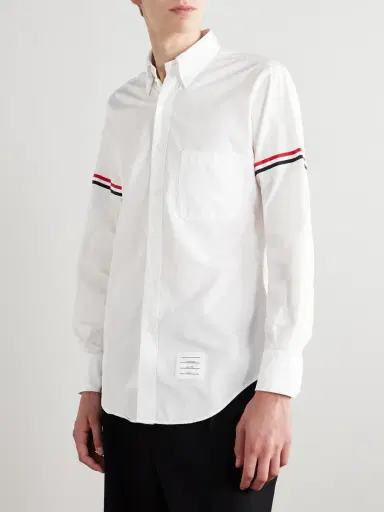 Thom Browne Button-Down Collar Grosgrain-Trimmed Cotton-Poplin Shirt - Men | Thumbnail 3 Thom Browne Button-Down Collar Grosgrain-Trimmed Cotton-Poplin Shirt - Men | Thumbnail 3