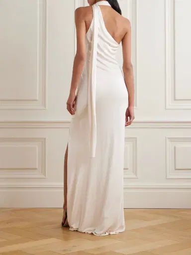 Tom Ford One-shoulder Paneled Ruched Satin-jersey Halterneck Gown | Thumbnail 3