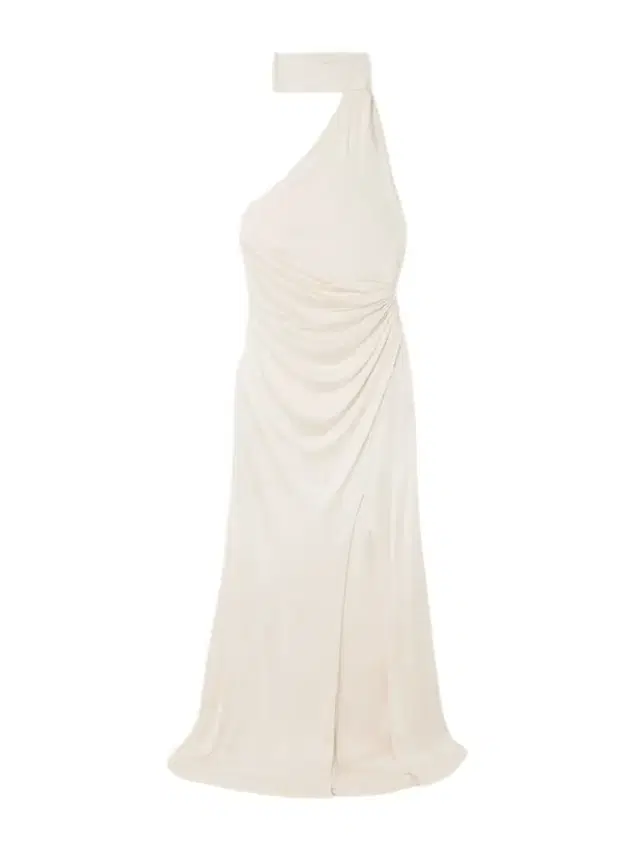One-shoulder Paneled Ruched Satin-jersey Halterneck Gown