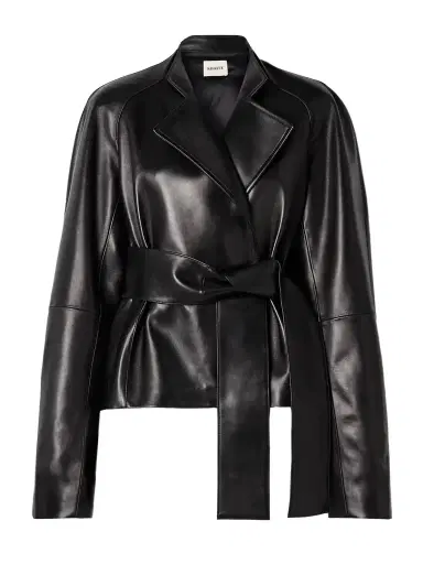 Khaite Edith Asymmetric Belted Leather Jacket | Thumbnail 1 Khaite Edith Asymmetric Belted Leather Jacket | Thumbnail 1
