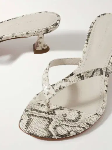 Amina Muaddi Juliette Snake-effect Leather Sandals | Thumbnail 4