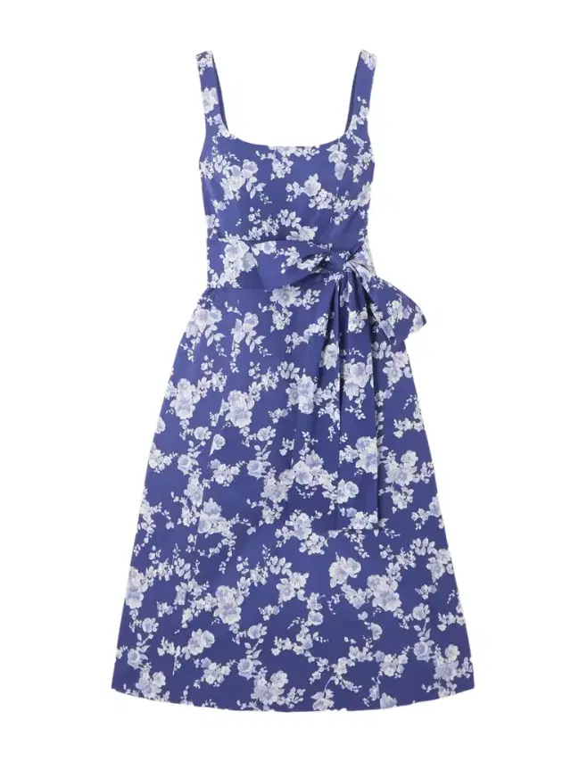 Belted Floral-print Faille Midi Dress