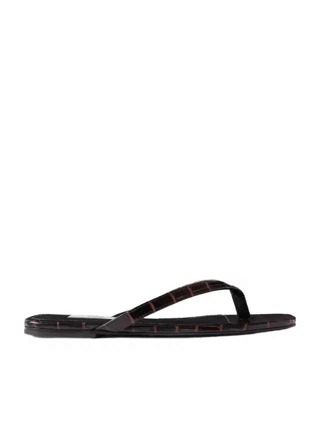 Croc-effect Leather Flip Flops