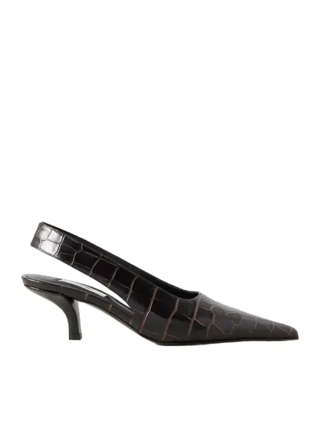 Croc-effect Leather Slingback Pumps