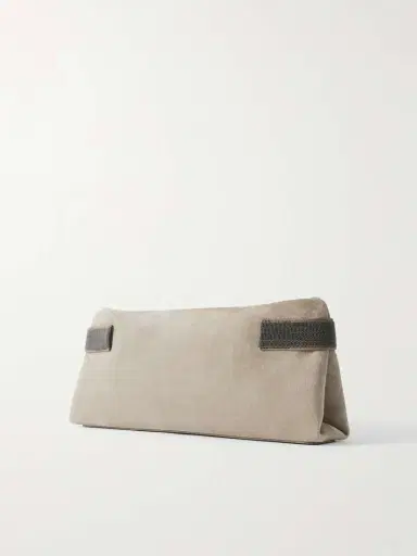 Brunello Cucinelli Bead-embellished Leather-trimmed Suede Clutch | Thumbnail 3 Brunello Cucinelli Bead-embellished Leather-trimmed Suede Clutch | Thumbnail 3