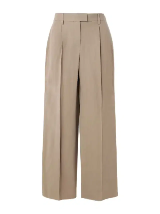Bead-embellished Pleated Twill Wide-leg Pants