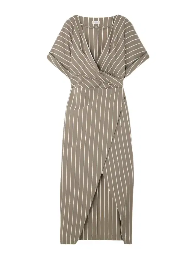 Striped Cotton-blend Poplin Wrap Midi Dress