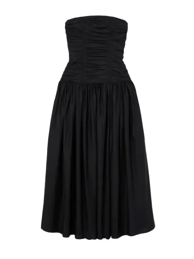 Strapless Ruched Organic Cotton-poplin Midi Dress