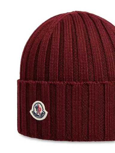 Moncler Women's Wool Ribbed Knit Logo Beanie | Thumbnail 3 Moncler Women's Wool Ribbed Knit Logo Beanie | Thumbnail 3