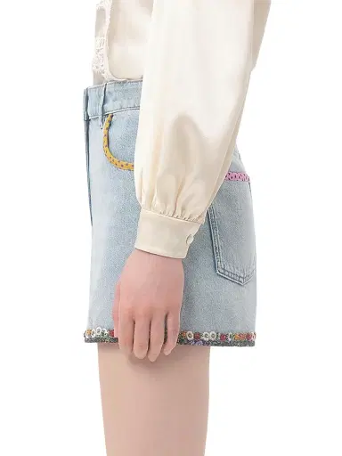 Valentino Garavani Women's Embroidered Denim Shorts - Light Denim | Thumbnail 3