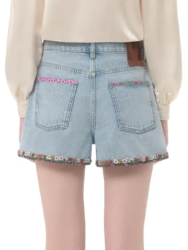 Valentino Garavani Women's Embroidered Denim Shorts - Light Denim | Thumbnail 4