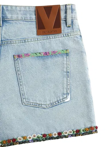 Valentino Garavani Women's Embroidered Denim Shorts - Light Denim | Thumbnail 5