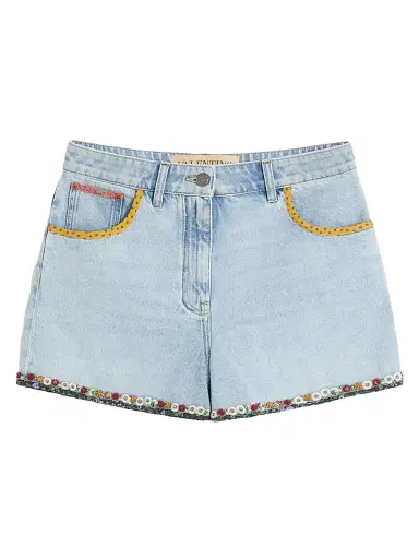 Valentino Garavani Women's Embroidered Denim Shorts - Light Denim | Thumbnail 1