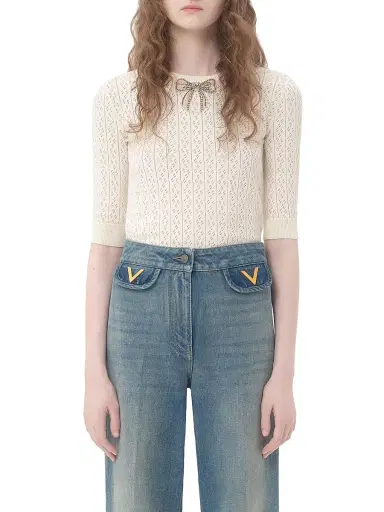 Valentino Garavani Women's Embroidered Cotton Top - Ivory - Size Medium | Thumbnail 3 Valentino Garavani Women's Embroidered Cotton Top - Ivory - Size Medium | Thumbnail 3