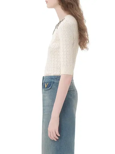 Valentino Garavani Women's Embroidered Cotton Top - Ivory - Size Medium | Thumbnail 4 Valentino Garavani Women's Embroidered Cotton Top - Ivory - Size Medium | Thumbnail 4