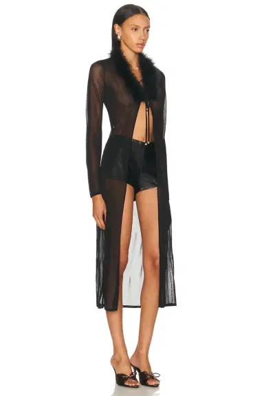 Blumarine Fur Collar Long Cardigan | Thumbnail 2 Blumarine Fur Collar Long Cardigan | Thumbnail 2