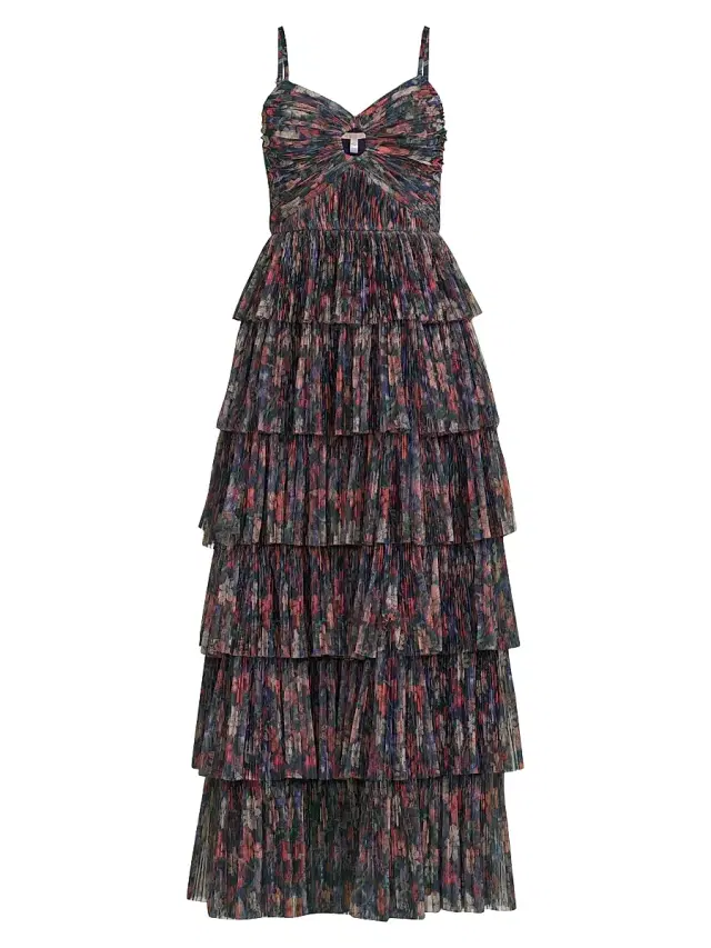 Hutch Women's Rosey Floral Tiered Gown - Navy Multi Tropical Garden