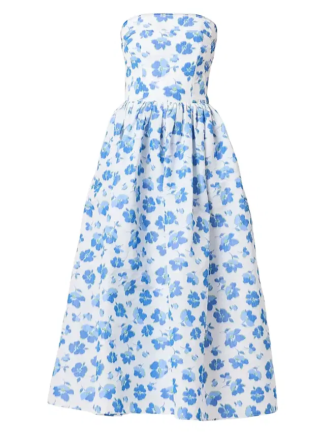 Shoshanna Women's Ophelia Taffeta Strapless A-Line Midi-Dress - Cobalt