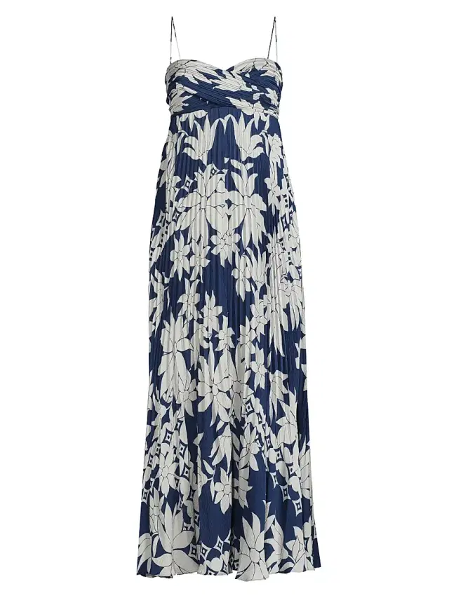 Ungaro Women's Avery Pleated Floral Maxi Dress - Cosmic Blue Multi