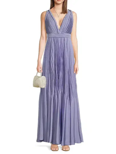 Ungaro Women's Hazel Pleated Satin V-Neck Gown - Violet | Thumbnail 2