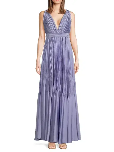 Ungaro Women's Hazel Pleated Satin V-Neck Gown - Violet | Thumbnail 3