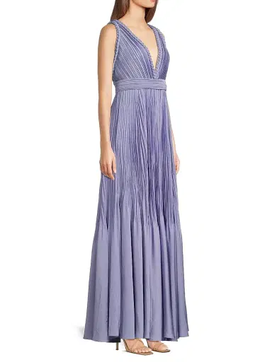 Ungaro Women's Hazel Pleated Satin V-Neck Gown - Violet | Thumbnail 4