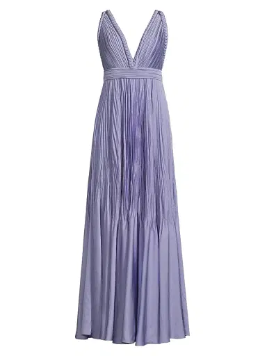Ungaro Women's Hazel Pleated Satin V-Neck Gown - Violet | Thumbnail 1