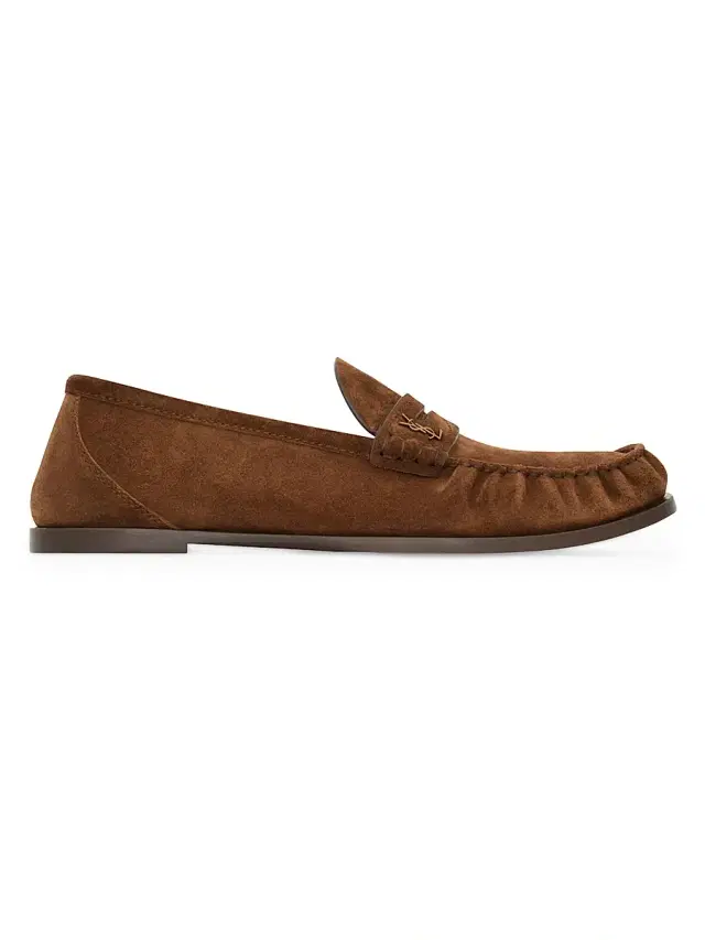 Saint Laurent Men's Loafers in Suede - Snuff
