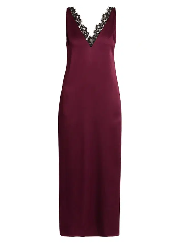 Stella McCartney Women's Satin-Lace V-Neck Maxi Slipdress - Bordeaux