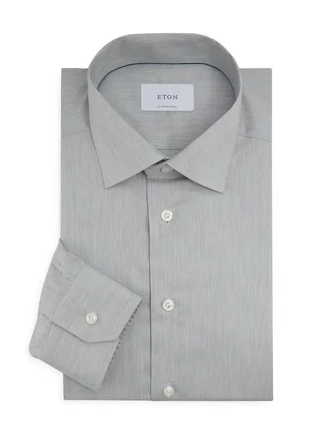 Men's Contemporary-Fit Melange Solid Button-Front Shirt - Green