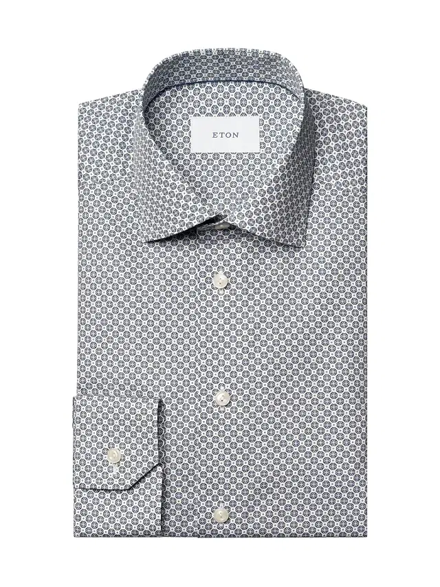 Eton Men's Contemporary-Fit Medallion Button-Front Shirt - Blue