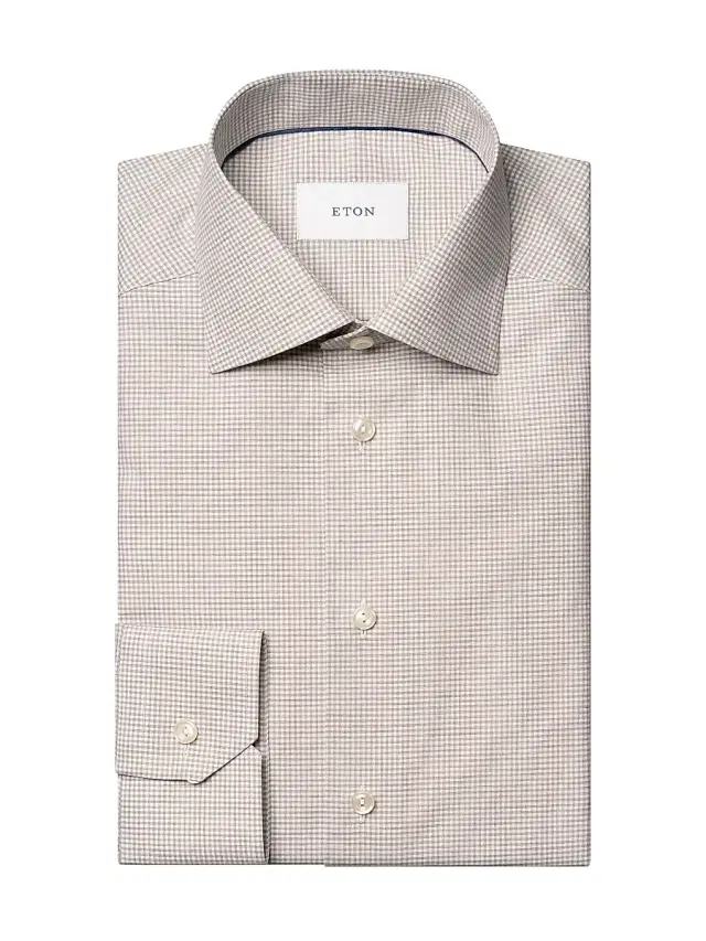 Men's Slim-Fit Melange Gingham Button-Front Shirt - Brown