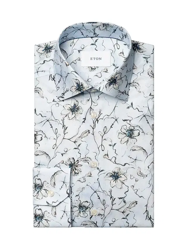 Men's Slim-Fit Floral Button-Front Shirt - Blue