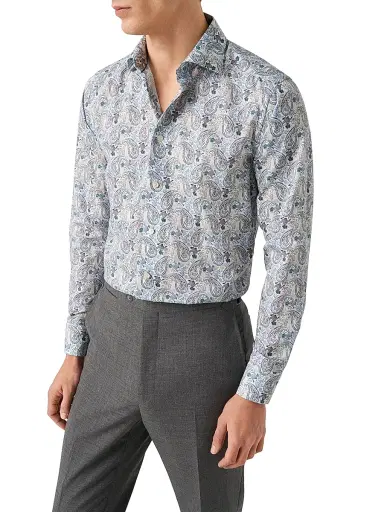 Eton Men's Paisley Cotton-Blend Button-Front Shirt - Blue | Thumbnail 3 Eton Men's Paisley Cotton-Blend Button-Front Shirt - Blue | Thumbnail 3