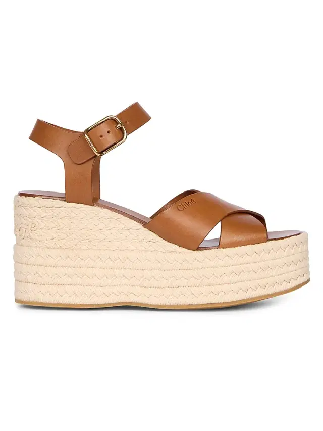 Chloé Women's Isla Logo-Detail Leather Wedge Sandals - Ginger Brown