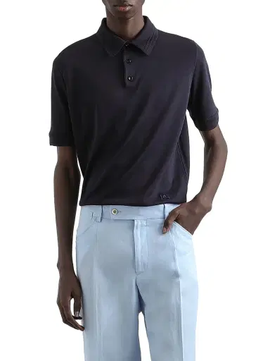 Dolce & Gabbana Men's Silk Polo Shirt - Blu Scurissimo | Thumbnail 3 Dolce & Gabbana Men's Silk Polo Shirt - Blu Scurissimo | Thumbnail 3