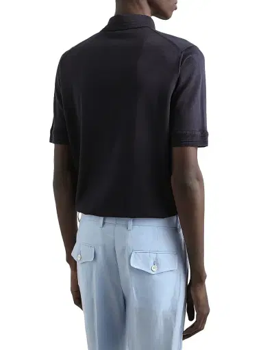 Dolce & Gabbana Men's Silk Polo Shirt - Blu Scurissimo | Thumbnail 4 Dolce & Gabbana Men's Silk Polo Shirt - Blu Scurissimo | Thumbnail 4