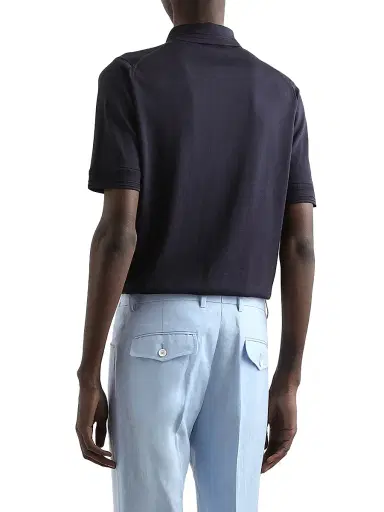 Dolce & Gabbana Men's Silk Polo Shirt - Blu Scurissimo | Thumbnail 5 Dolce & Gabbana Men's Silk Polo Shirt - Blu Scurissimo | Thumbnail 5