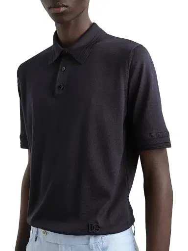 Dolce & Gabbana Men's Silk Polo Shirt - Blu Scurissimo | Thumbnail 6 Dolce & Gabbana Men's Silk Polo Shirt - Blu Scurissimo | Thumbnail 6