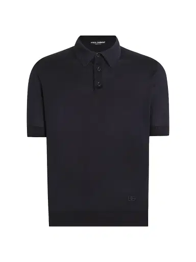 Dolce & Gabbana Men's Silk Polo Shirt - Blu Scurissimo | Thumbnail 1 Dolce & Gabbana Men's Silk Polo Shirt - Blu Scurissimo | Thumbnail 1