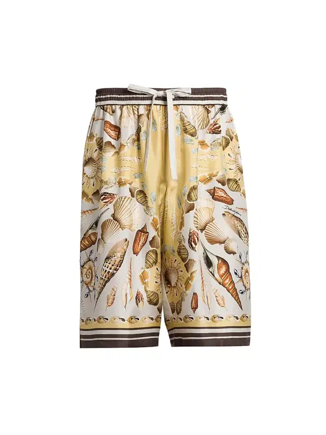 Men's Seashell Print Silk Shorts - Conchiglie Giallo