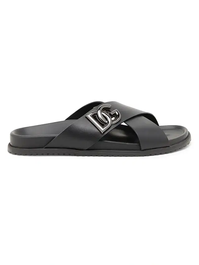 Men's Crossed Strap Leather Sandals - Nero