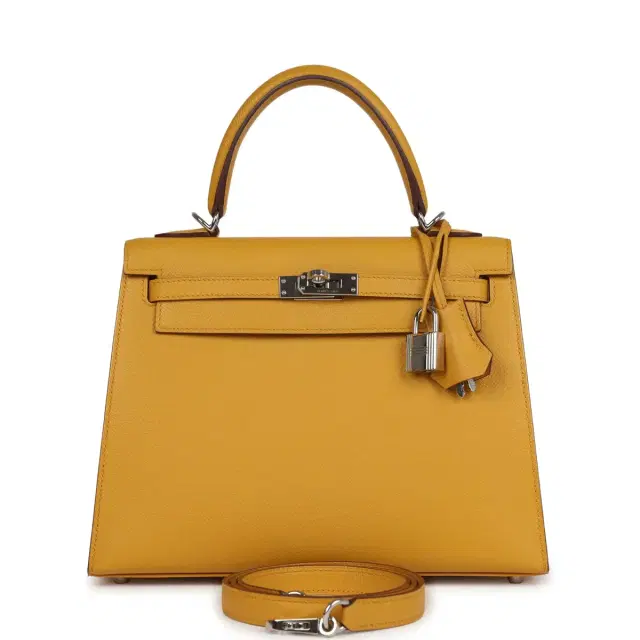 hermes Pre-owned Hermes Kelly Sellier 25 Jaune Ambre Epsom Palladium Hardware