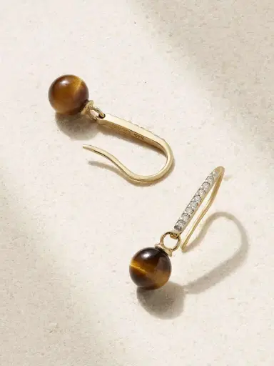 Mateo 14-karat Gold, Tiger's Eye And Diamond Earrings | Thumbnail 3