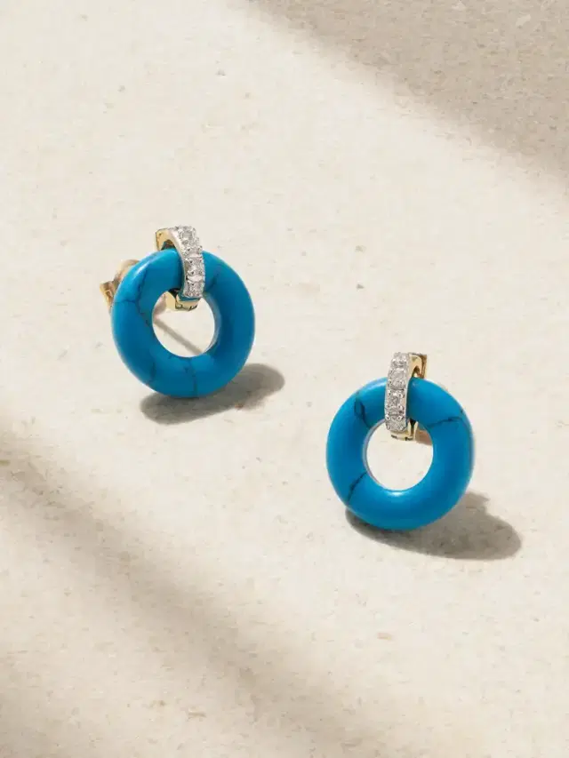 Donut 14-karat Yellow And White Gold, Turquoise And Diamond Earrings