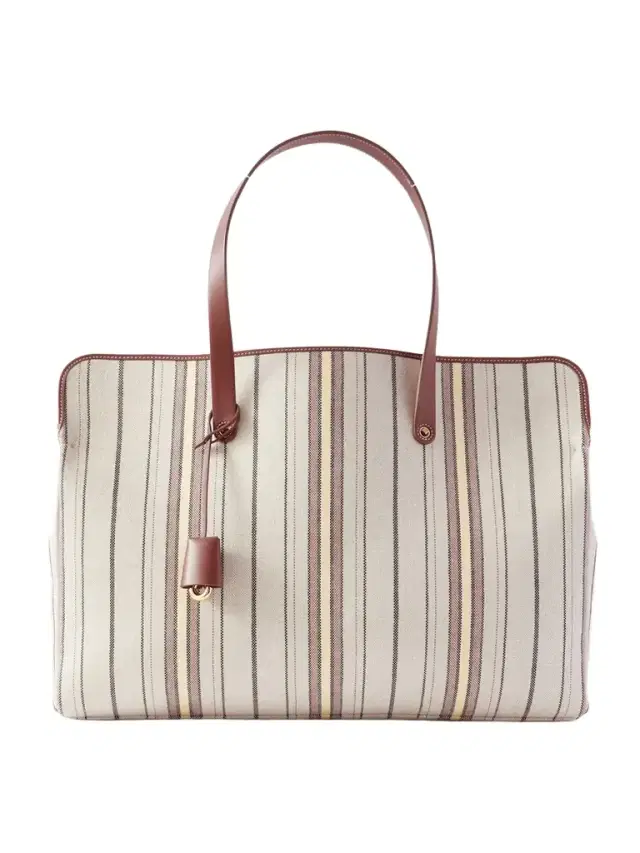Laguna Leather-trimmed Striped Canvas Tote
